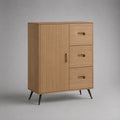Sideboard aus MDF mit Eichenfurnier, 3 Schubladen und 1 Tür, Natur/Schwarz, 70 × 35 × 100 cm