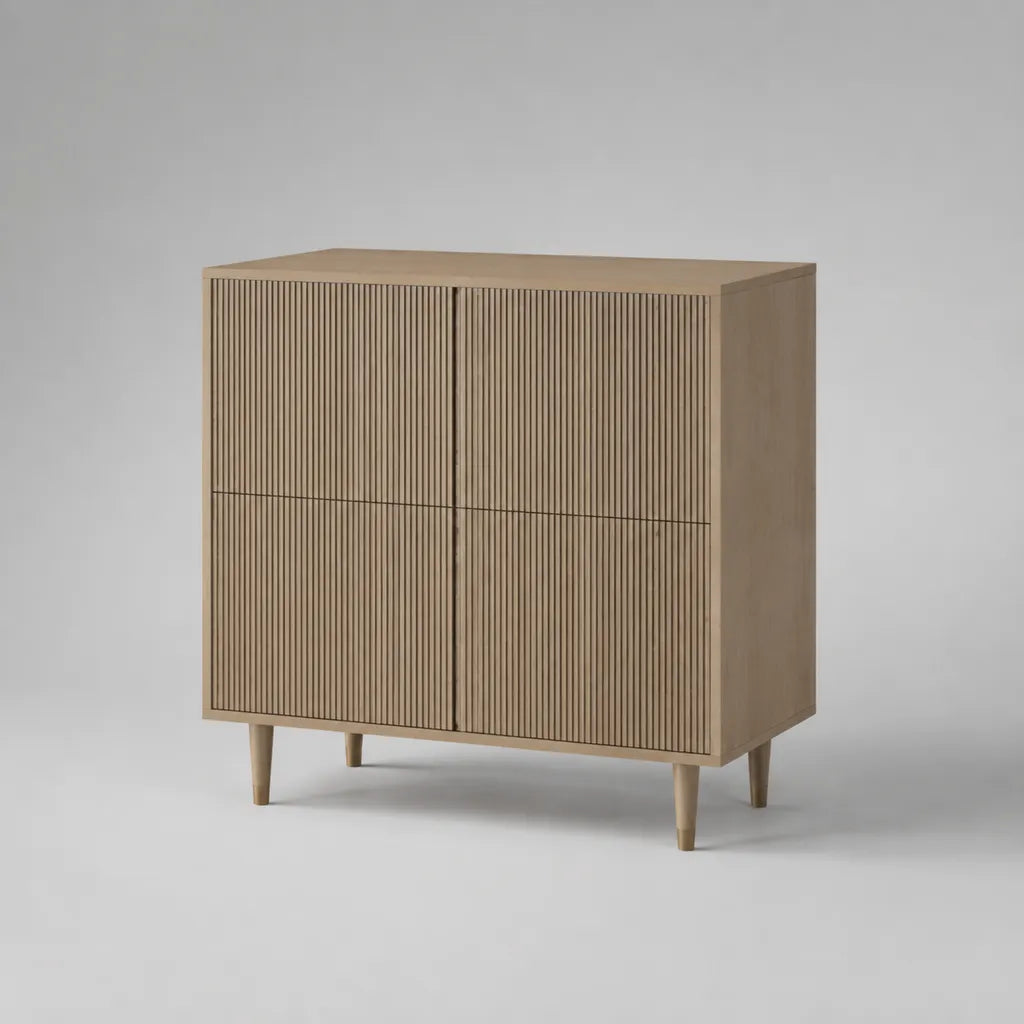 Sideboard mit 4 Türen aus MDF mit Eichenfurnier, Natur/Eiche hell, 100 × 40 × 110 cm