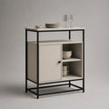 Sideboard mit Tür und 2 offenen Fächern aus Spanplatte und Stahl, Beige/Schwarz, 80 × 40 × 95 cm