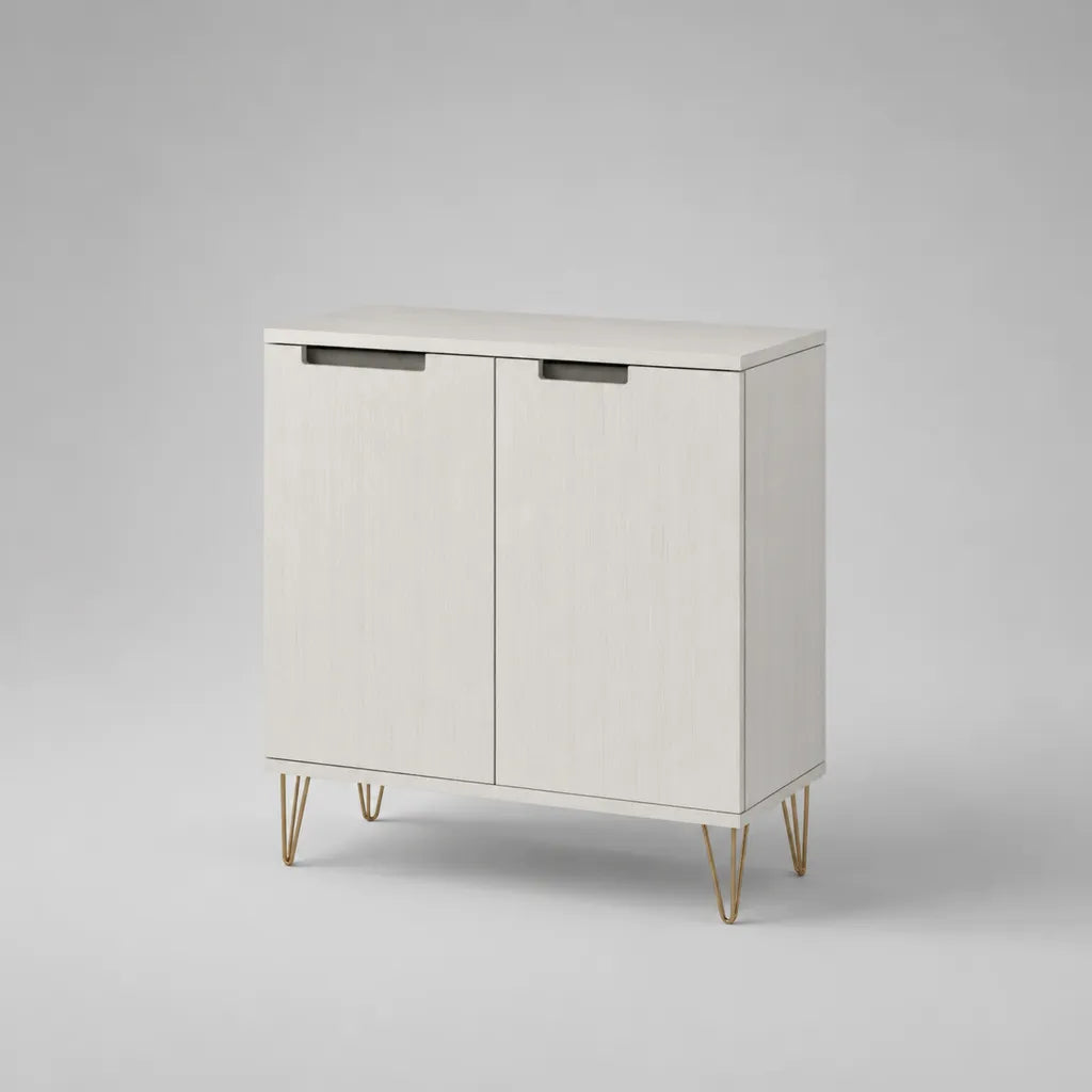 Sideboard-Kommode mit 2 Türen aus melaminbeschichteter Spanplatte, Weiß/Gold/Anthrazit, 80 × 35 × 85 cm
