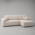 Ecksofa mit Ottomane rechts, 3-Sitzer in L-Form, Polyester-Cord, Cremeweiß, 250 × 160 × 85 cm