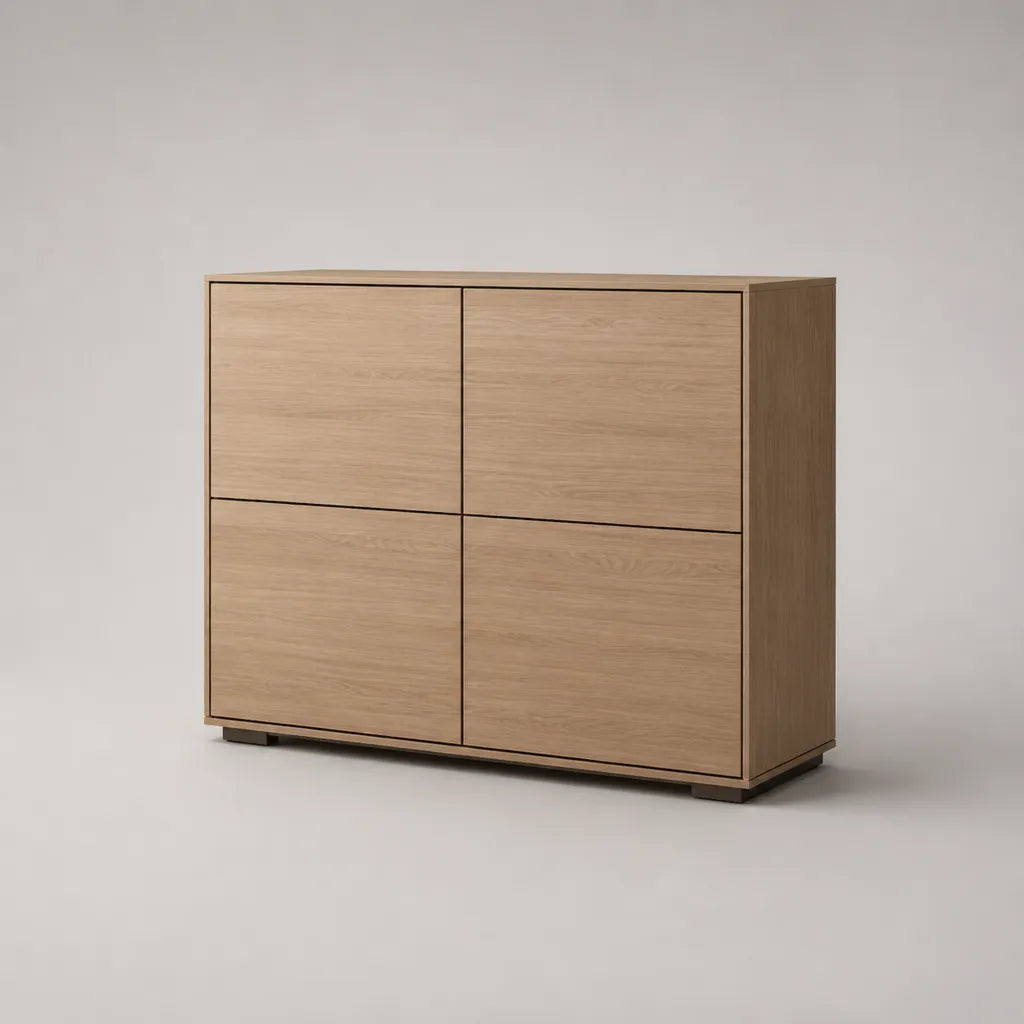 Rechteckiges Sideboard mit 4 Türen aus Spanplatte mit Eichenfurnier, Eiche Natur, 120 × 40 × 110 cm