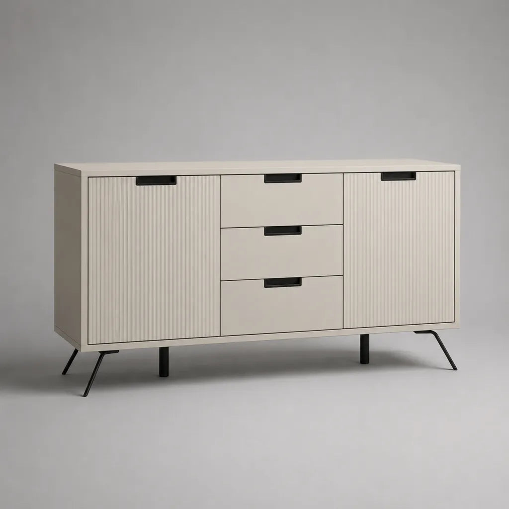 Sideboard mit 2 Türen und 3 Schubladen aus MDF und Spanplatte, Beige/Schwarz, 140 × 40 × 75 cm