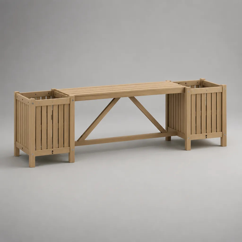 Gartenbank mit 2 Pflanzkästen aus massivem Tannenholz, Natur, 180 × 40 × 60 cm