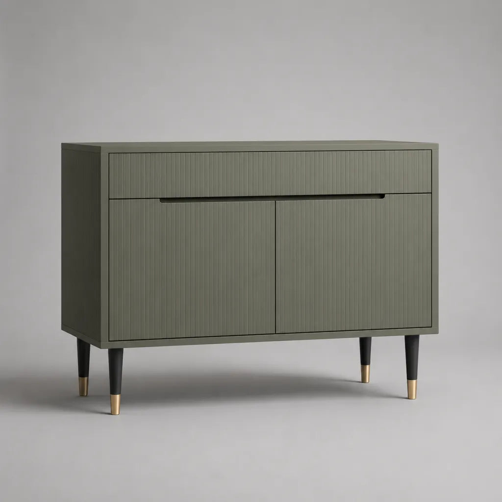 Sideboard aus MDF mit 2 Türen und 1 Schublade, Olivgrün, 100 × 40 × 80 cm