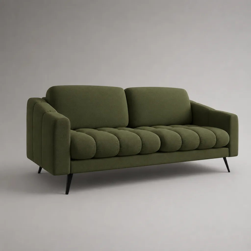 3-Sitzer-Sofa mit Polyester-Samtbezug und Stahlfüßen, Olivgrün/Schwarz, 200 × 86 × 83 cm