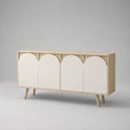 Sideboard mit 4 Türen aus MDF und Spanplatte, Massivholzbeine, Naturbeige/Warmweiß, 160 × 40 × 85 cm
