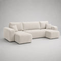 U-Sofa-Set 3-teilig, 4-Sitzer mit zwei Longchairs, Polyester-Cordbezug, Cremeweiß, 300 × 160 × 85 cm