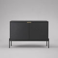 Sideboard mit 2 Türen aus MDF und Stahl, Schwarz/Gold, 100 × 40 × 90 cm