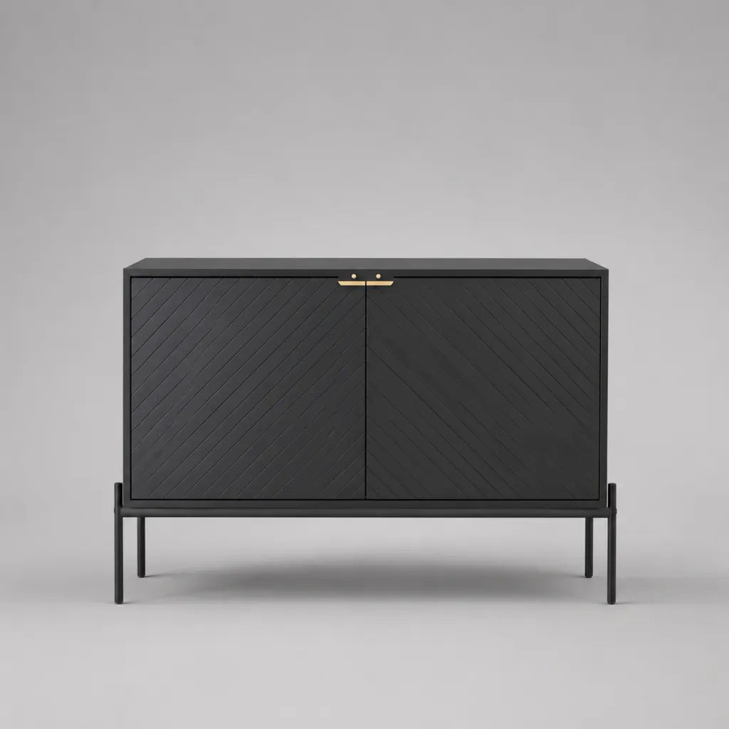 Sideboard mit 2 Türen aus MDF und Stahl, Schwarz/Gold, 100 × 40 × 90 cm