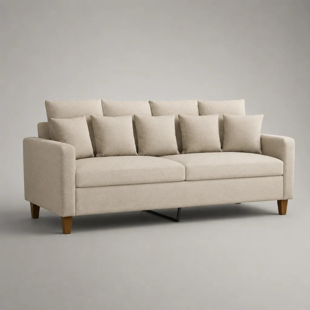 3-Sitzer-Sofa aus Polyester-Webstoff, Creme, 198 × 86 × 88 cm
