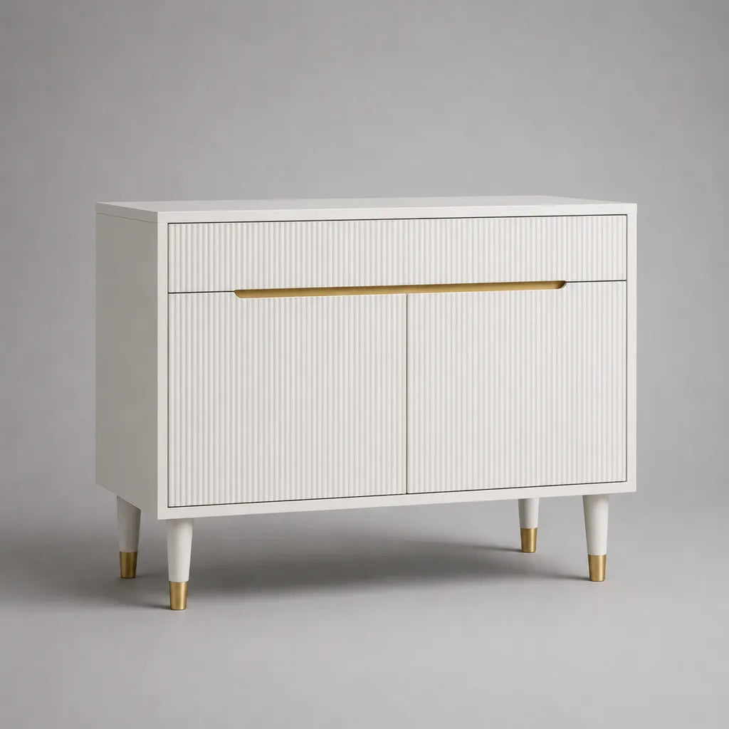Sideboard-Kommode aus MDF und Spanplatte mit 1 Schublade und 2 Türen, Weiß/Goldfarben, 90 × 40 × 80 cm