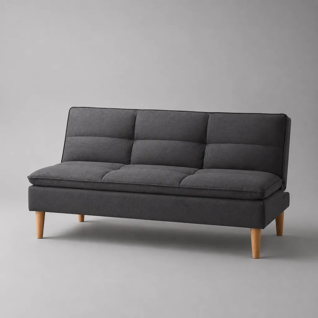 Schlafsofa, 3-Sitzer mit Klappfunktion und Polyesterbezug, Dunkelgrau/Natur, 180 × 84 × 80 cm