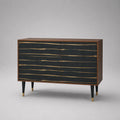Sideboard mit 2 Türen aus MDF mit Walnussfurnier, geriffelt, Braun/Schwarz/Gold, 120 × 40 × 85 cm