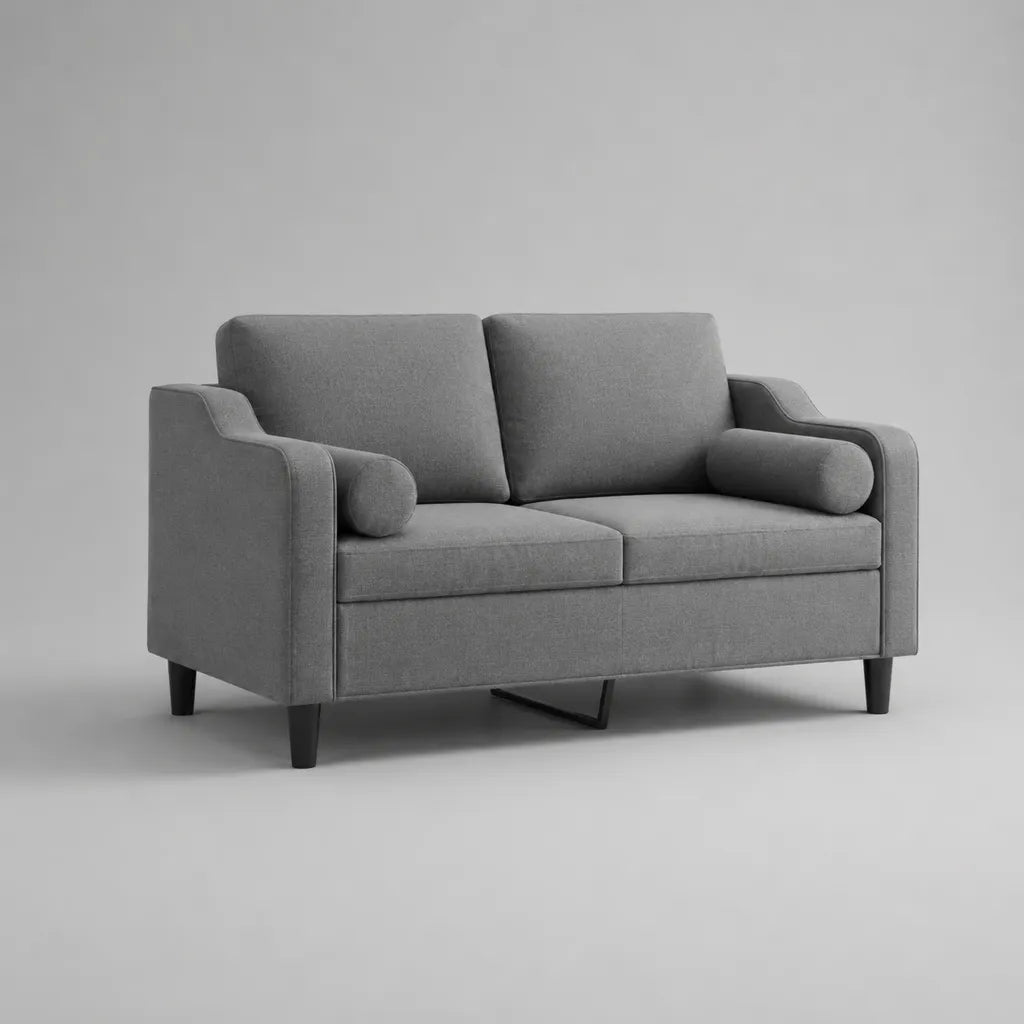 2-Sitzer-Schlafsofa aus Polyester mit Ausziehfunktion und 2 Nackenrollen, Grau/Schwarz, 150 × 84 × 84 cm